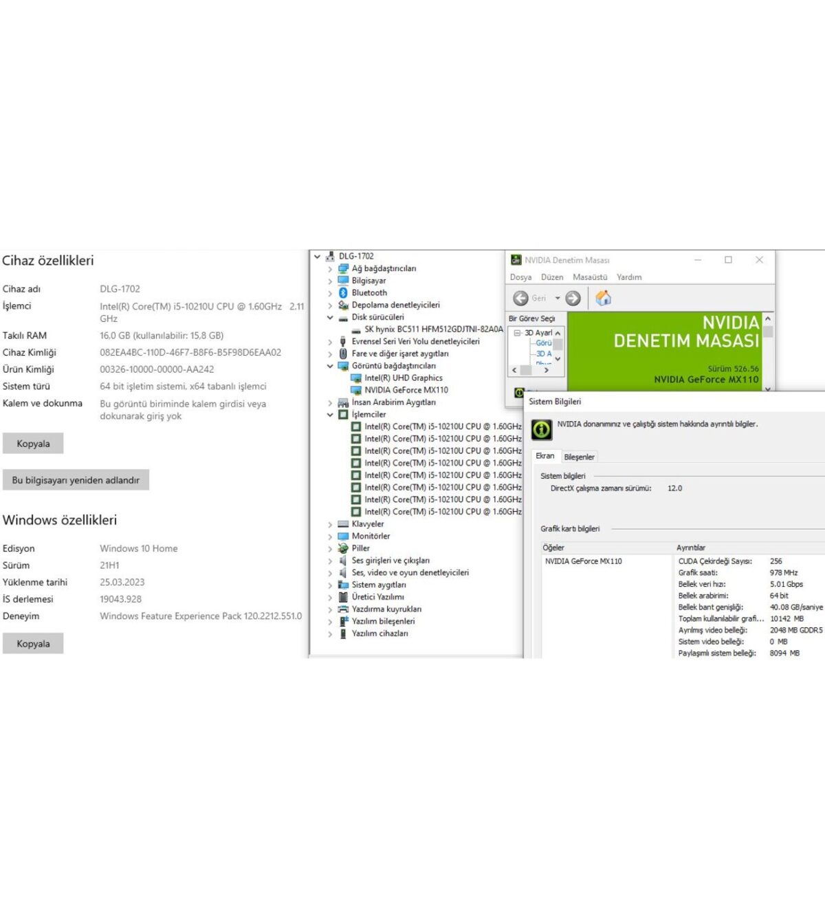 HP 15-DA2082NT 1S7Y3EA İKİNCİ EL Intel Core i5 10210U 16GB 512GB SSD MX110 15.6" - Görsel 5