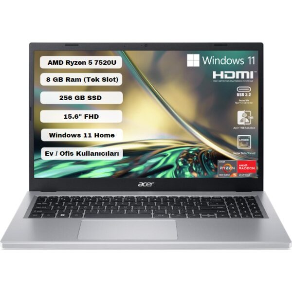 Acer Aspire 3 A315-24P AMD Ryzen 5 7520U 8GB 256GB SSD W11 15.6" FHD NX.KDEEY.003