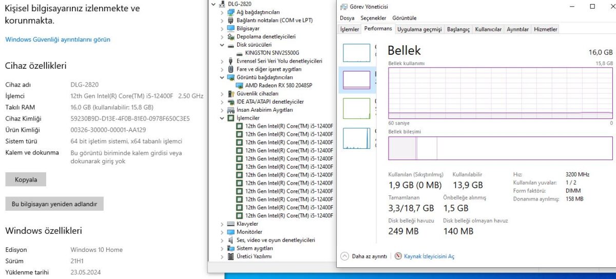 Intel Core i5 12400F 16GB RAM 500GB SSD RX580 8GB KASA (İKİNCİ EL) - Görsel 5