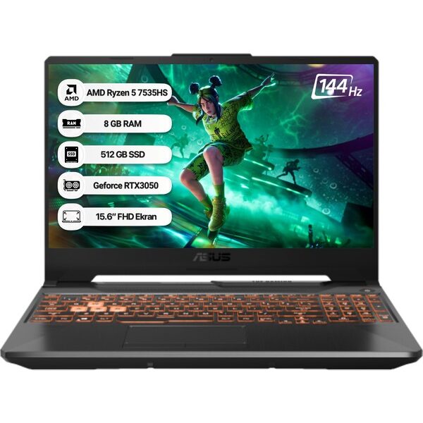 Asus TUF Gaming A15 FA506NC-HN050 AMD Ryzen 5 7535HS 8GB 512GB SSD RTX3050 Freedos 15.6" FHD 144Hz
