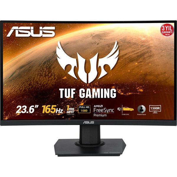 Asus TUF VG24VQE 23.6" 165Hz 1ms (HDMI+Display) FreeSync Full HD Curved LED Monitör
