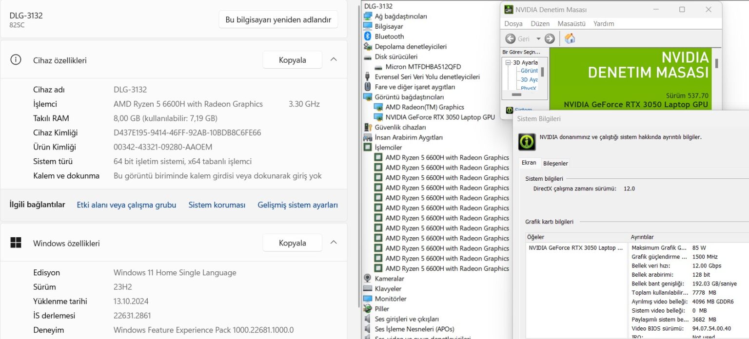 Lenovo IdeaPad Gaming 3 16ARH7 AMD Ryzen 5 6600H 8GB RAM 512GB SSD RTX3050 16" FHD+ W11 165Hz 82SC0032TX (İKİNCİ EL) - Görsel 5