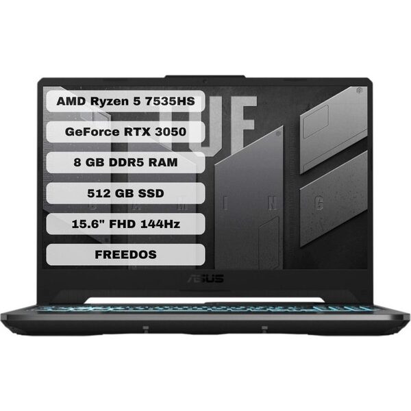 Asus TUF Gaming A15 FA506NC-HN006 AMD Ryzen 5 7535HS 8GB RAM 512GB SSD RTX3050 Freedos 15.6" FHD 144Hz
