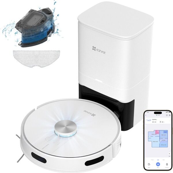Ezviz RE4 Plus Akıllı Robot Süpürge, Paspas ve Süpürme, Otomatik Toz Boşaltma, Extra Büyük 4Lt Toz Torbası, Halı Tanıma (Ezviz Türkiye Garantili)