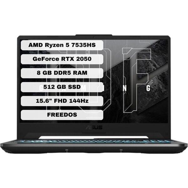 Asus TUF Gaming A15 FA506NF-HN004 AMD Ryzen 5 7535HS 8GB 512GB SSD RTX2050 Freedos 15.6" FHD 144Hz