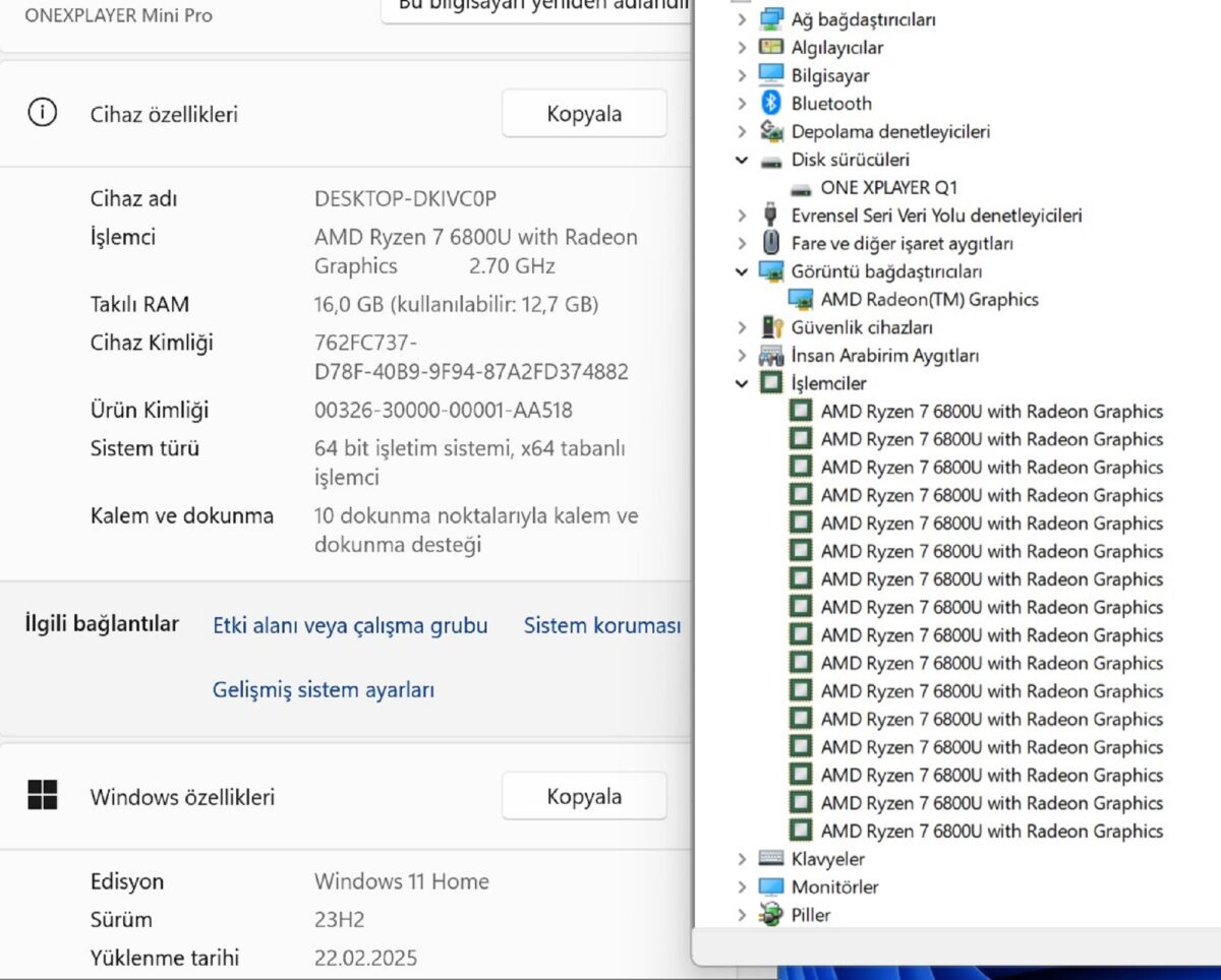 ONEXPLAYER Mini Pro AMD Ryzen 7 6800U 16GB RAM 1TB SSD 7" (İKİNCİ EL) - Görsel 6