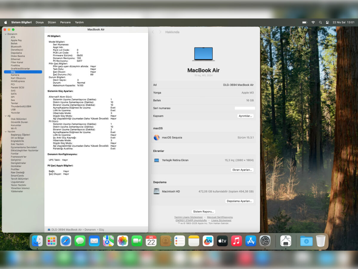 Apple MacBook Air M3 16GB RAM 512GB SSD macOS 15” QHD+ Gümüş MXD23TU/A (İKİNCİ EL) - Görsel 5