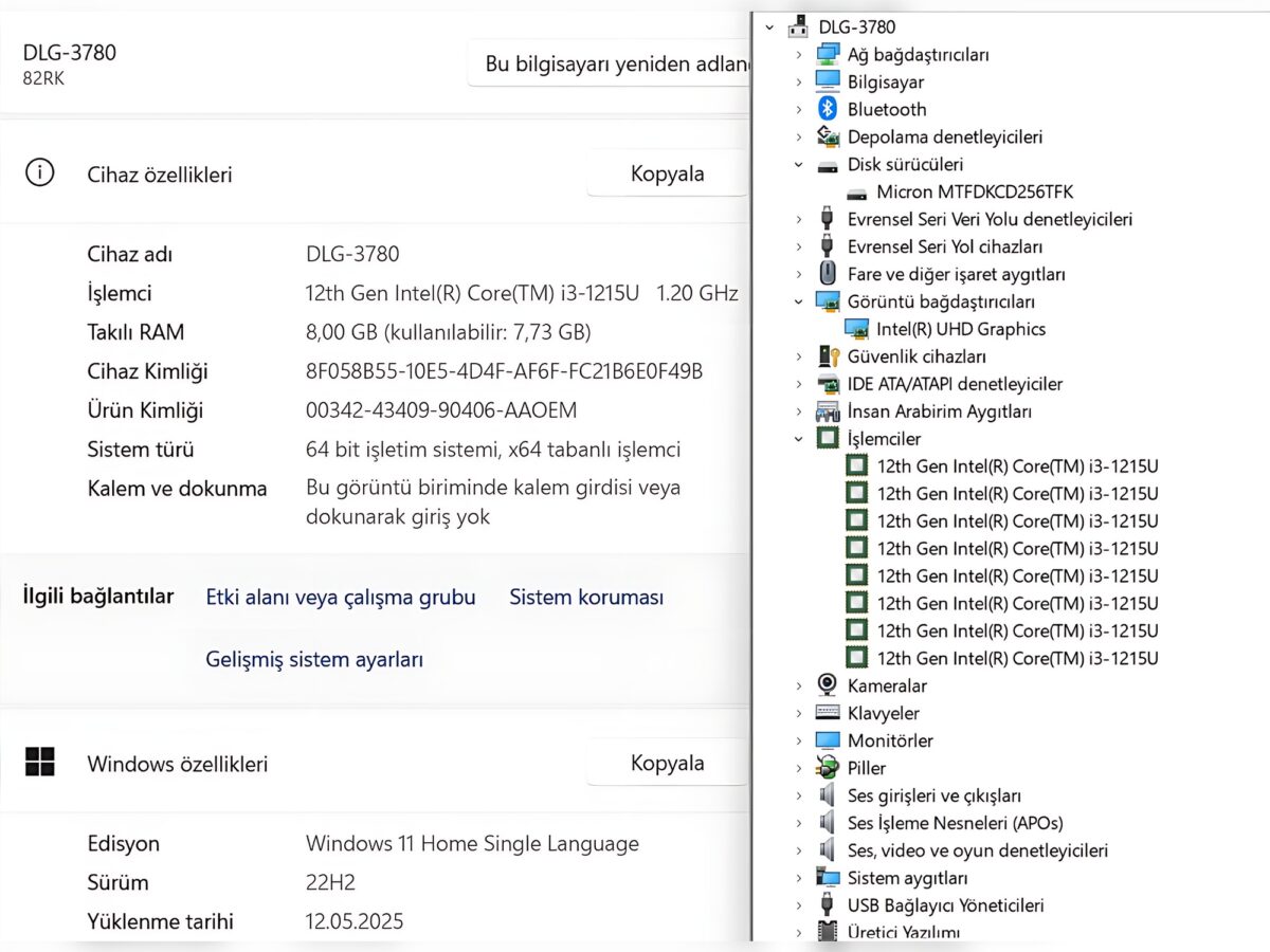 Lenovo IdeaPad 3 15AIU7 Intel Core i3 1215U 8GB RAM 256GB SSD W11 15.6” FHD 82RK00X8TX (İKİNCİ EL) - Görsel 5