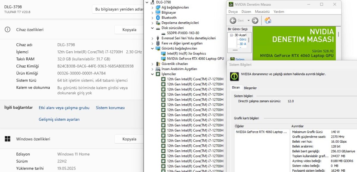 Monster Tulpar T7 V20.8.2 Intel Core i7 12700H 32GB RAM 1TB SSD RTX4060 17.3” FHD 144Hz (İKİNCİ EL) - Görsel 5