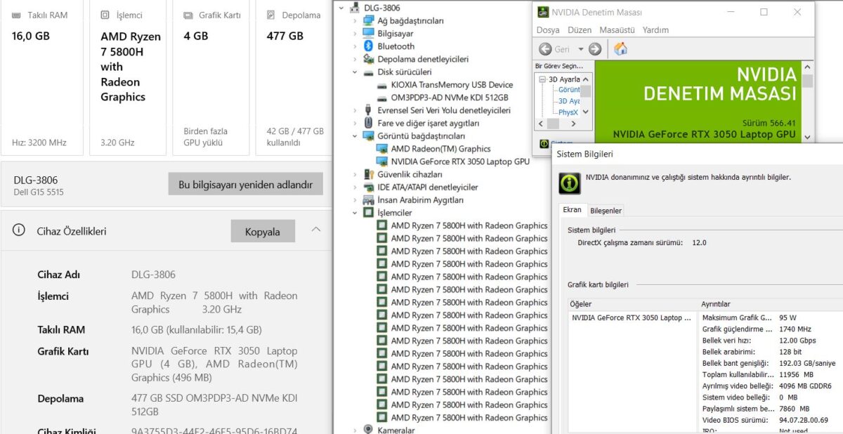 Dell G15 AMD Ryzen 7 5800H 16GB RAM 512GB SSD RTX3050 15.6” FHD 120Hz (İKİNCİ EL) - Görsel 5