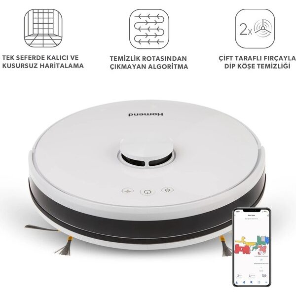 Homend Alex Laser 1281H Moplu ve Haritalamalı Akıllı Robot Süpürge BEYAZ