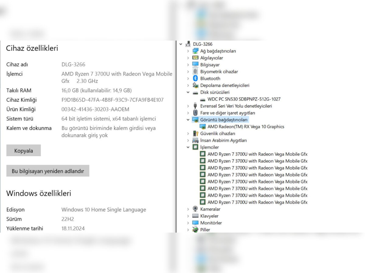 Huawei MateBook 13 AMD Ryzen 7 3700U 16GB 512GB SSD W10 13” QHD HN-W29R (İKİNCİ EL) - Görsel 5