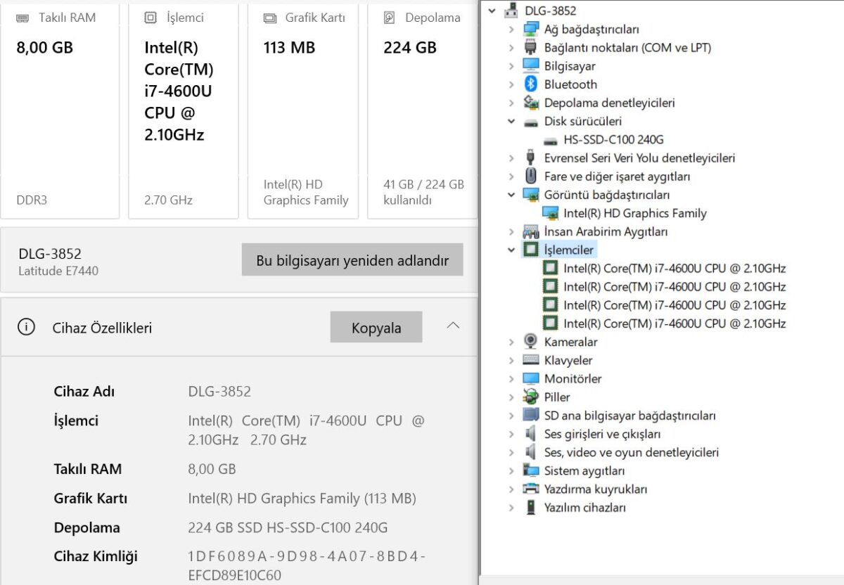 Dell Latitude E7440 Intel Core i7 4600U 8GB 240GB SSD 14” FHD (İKİNCİ EL) - Görsel 5