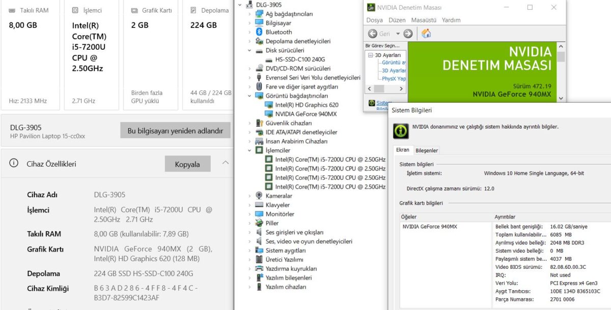 HP Pavilion 15-CC009NT Intel Core i5 7200U 8GB RAM 240GB SSD 940MX 15.6” FHD 2CL81EA (İKİNCİ EL) - Görsel 5