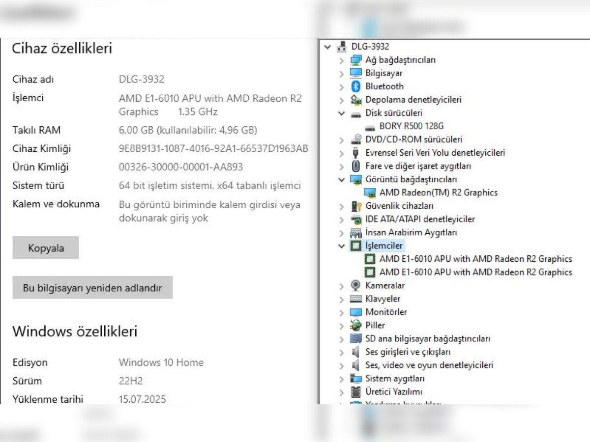 Lenovo G5045 AMD E1-6010 6GB RAM 128GB SSD 15.6” HD 80E300K4TX (İKİNCİ EL) - Görsel 5