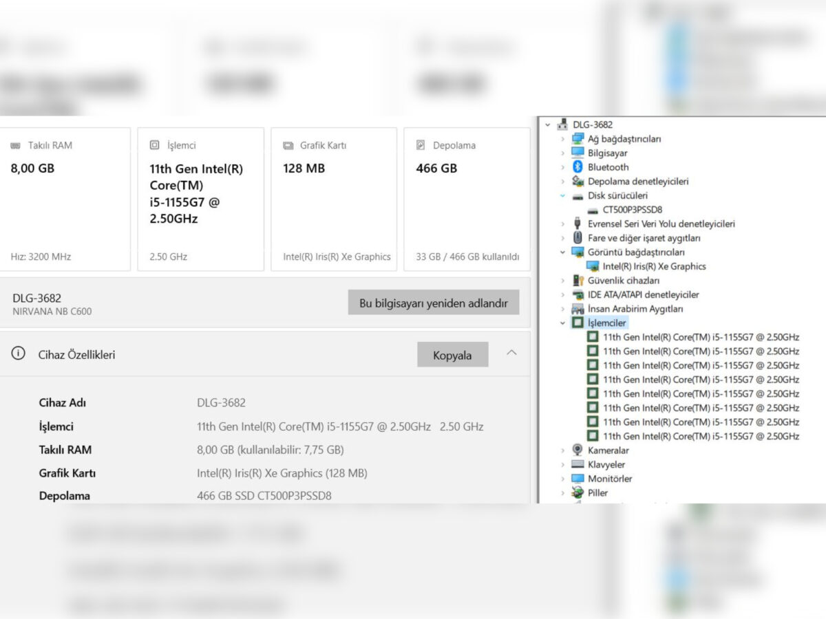 Casper Nirvana C600.1155-8V00X-G-F Intel Core i5 1155G7 8GB RAM 500GB SSD 15.6” FHD (İKİNCİ EL) - Görsel 5