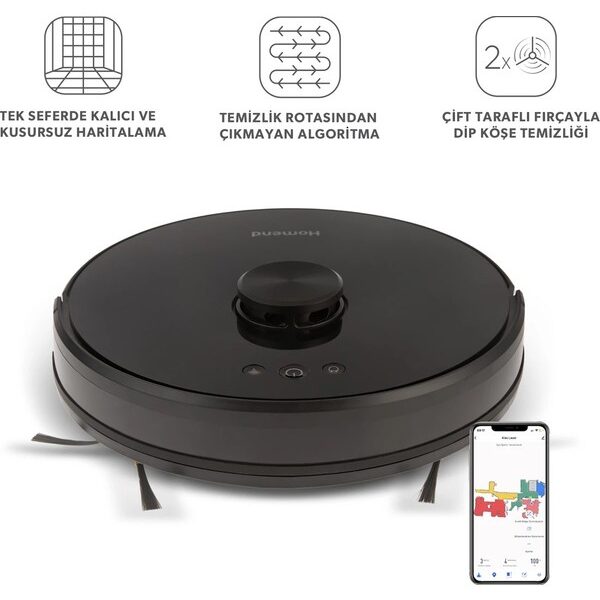 Homend Alex Laser 1282H Moplu ve Haritalamalı Akıllı Robot Süpürge Siyah