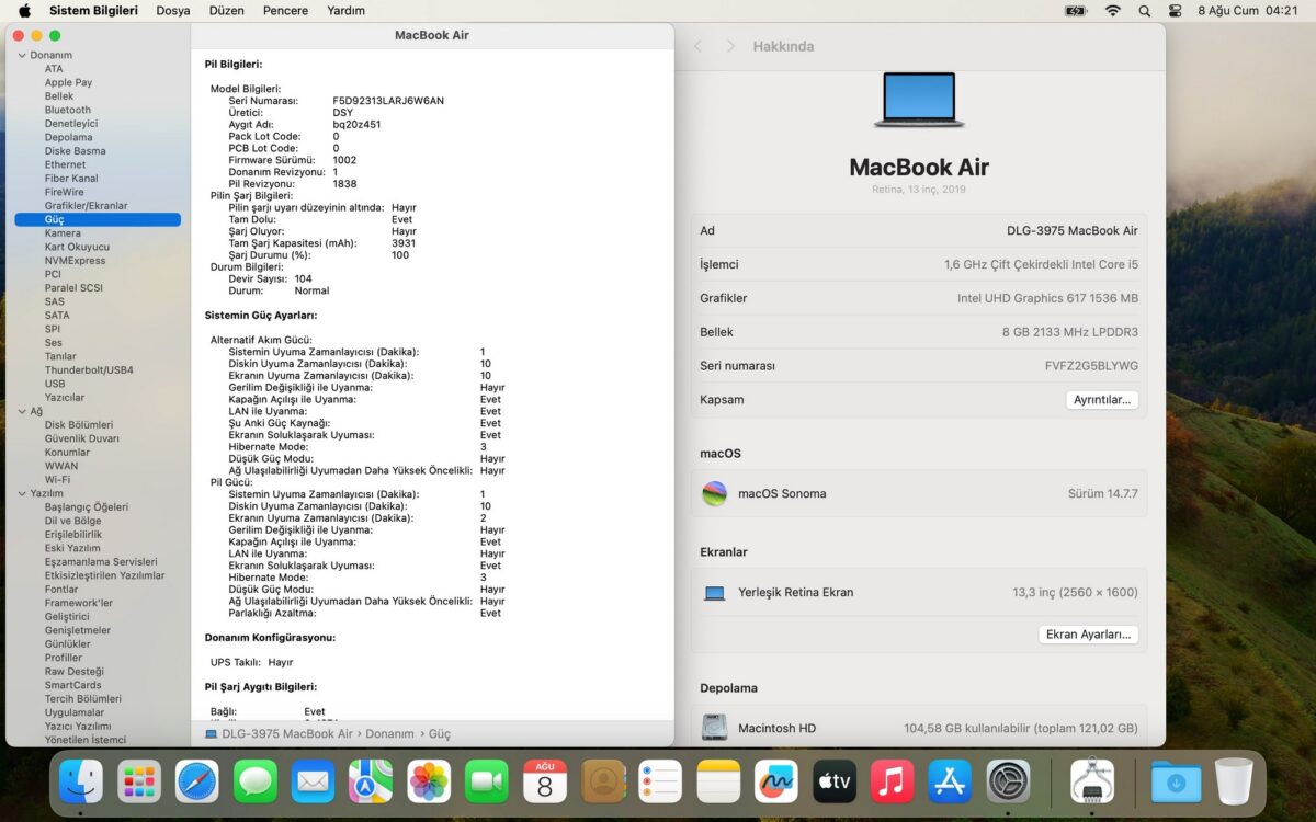 Apple MacBook Air 2019 Intel Core i5 8GB RAM 128GB SSD 13.3” Uzay Grisi MVFH2TU/A (İKİNCİ EL) - Görsel 5