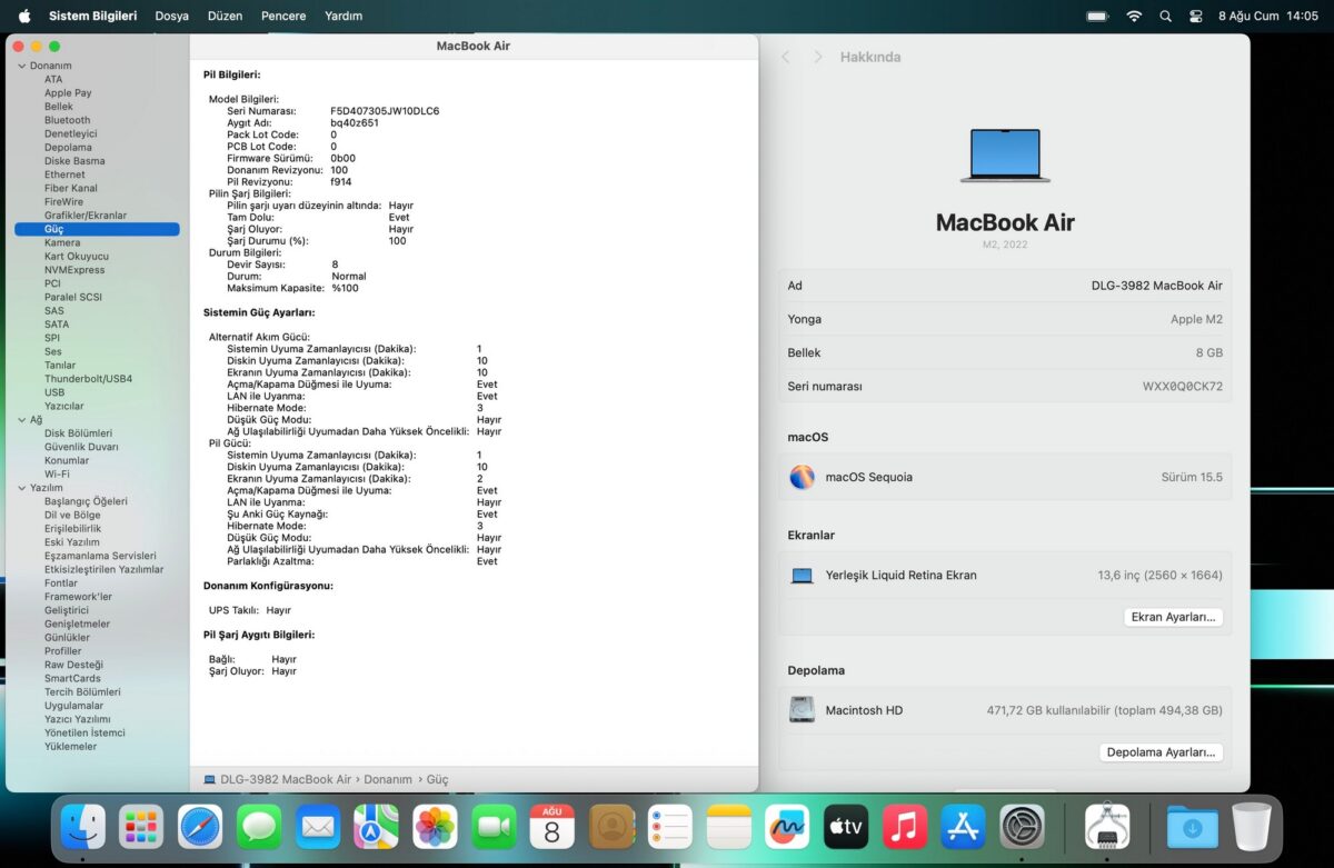 Apple MacBook Air M2 8GB RAM 512GB SSD 13.6” Uzay Grisi MLXX3TU/A (İKİNCİ EL) - Görsel 5
