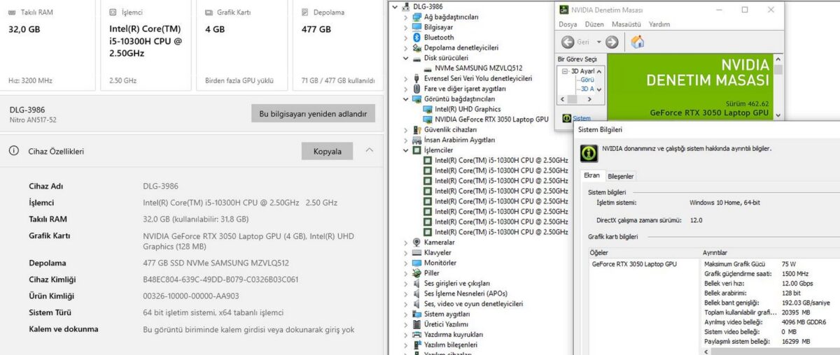 Acer Nitro 5 AN517-52-569D Intel Core i5 10300H 32GB RAM 512GB SSD RTX3050 17.3” FHD 144Hz NH.QDVEY.001 (İKİNCİ EL) - Görsel 5