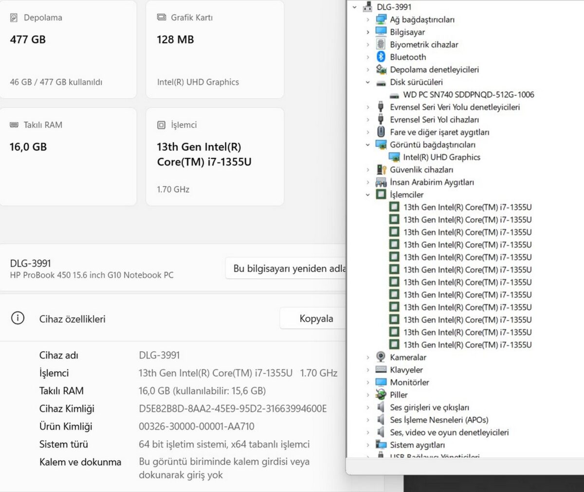 HP ProBook 450 G10 Intel Core i7 1355U 16GB RAM 512GB SSD Iris Xe 15.6” FHD 8A560EA (İKİNCİ EL) - Görsel 5