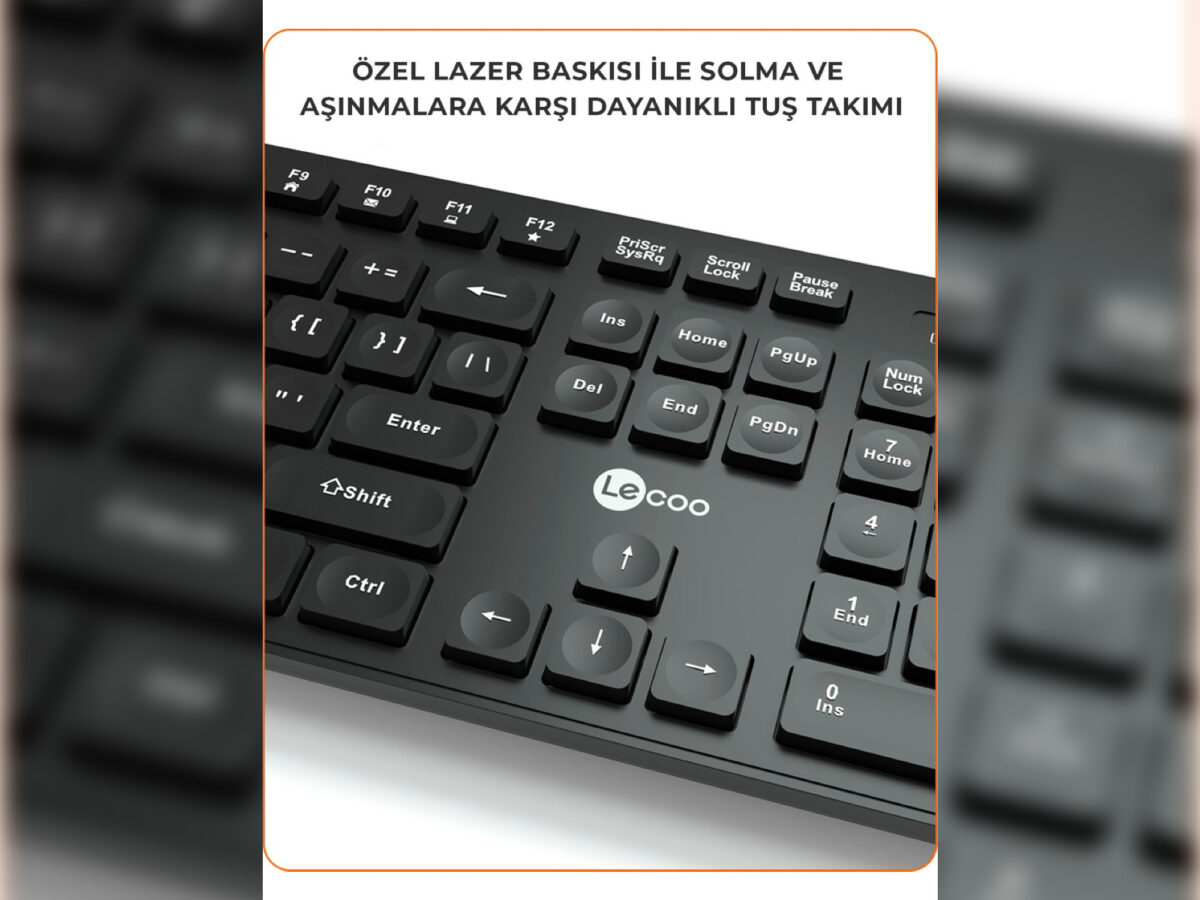 Lenovo Lecoo KW201 Siyah Kablosuz Klavye Mouse Seti - Görsel 5