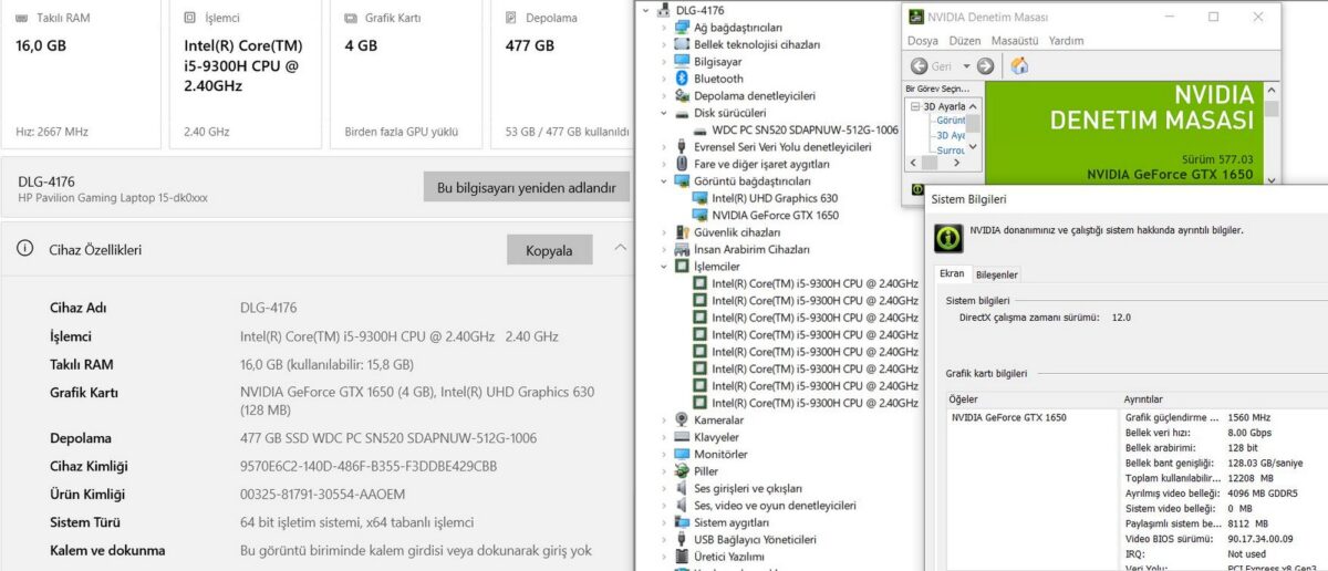 HP Pavilion Gaming 15-DK0006NT Intel Core i5 9300H 16GB 512GB SSD GTX1650 15.6” FHD (KUSURLU İKİNCİ EL) - Görsel 5