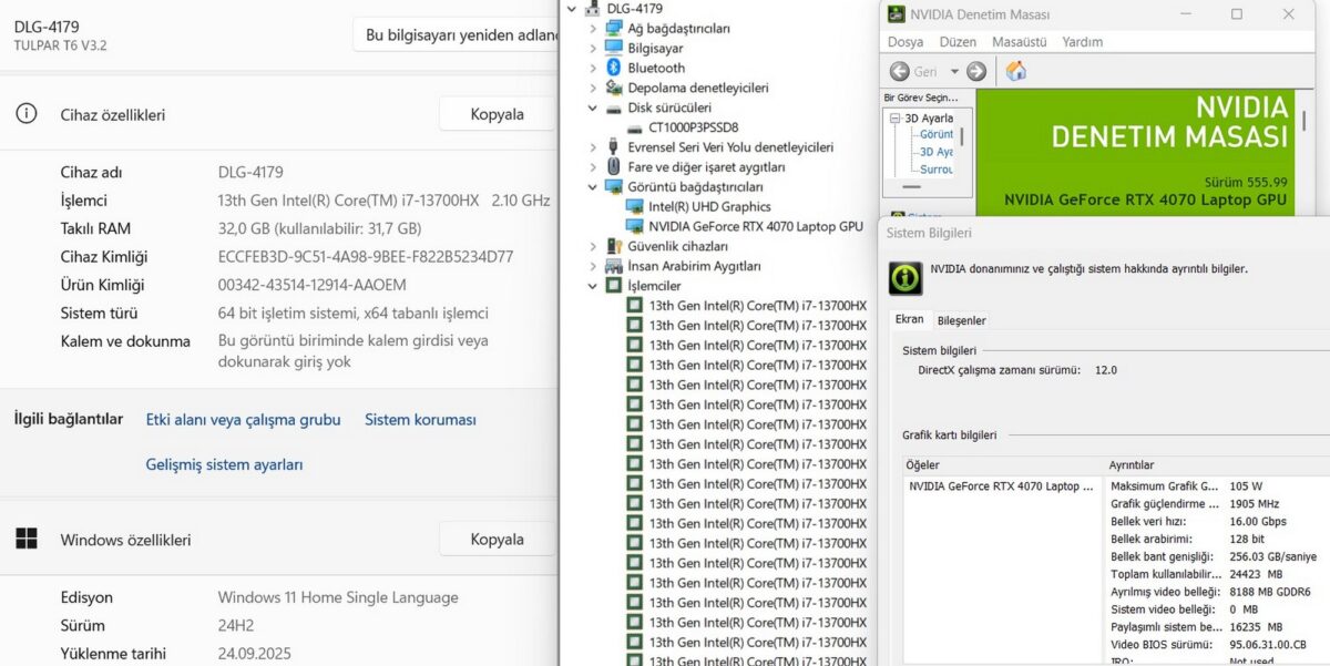 Monster Tulpar T6 V3.2.5 Intel Core i7 13700HX 32GB 1TB SSD RTX4070 W11 16” FHD+ 165Hz (İKİNCİ EL) - Görsel 5