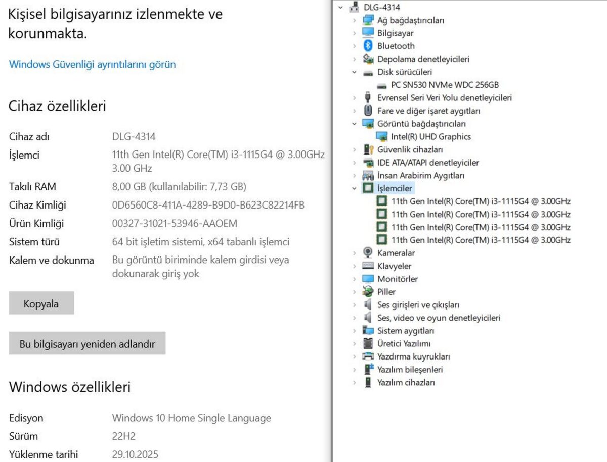 Dell Vostro 3500 Intel Core i3 1115G4 8GB RAM 256GB SSD W10 15.6” FHD (İKİNCİ EL) - Görsel 5