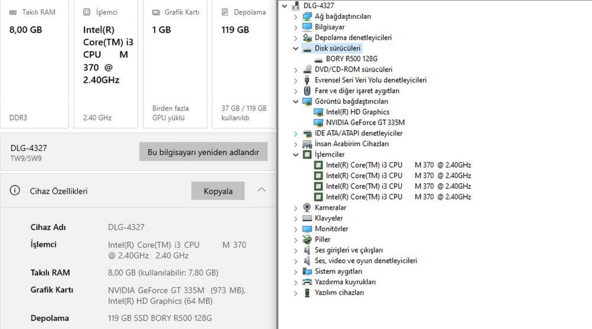 Casper TW9 Intel Core i3 M370 8GB RAM 128GB SSD GT335M 15.6” HD (İKİNCİ EL) - Görsel 5