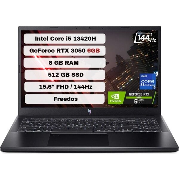 Acer Nitro V 15 ANV15-51 Intel Core I5 13420H 8 GB 512 GB SSD Rtx 3050 6 GB Freedos 15.6" Fhd Taşınabilir Bilgisayar NH.QNCEY.001