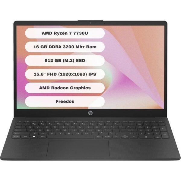 HP 15 FC0059NT AMD Ryzen 7 7730U 16GB 512GB SSD Freedos 15.6" FHD Taşınabilir Bilgisayar 8M1T1EA