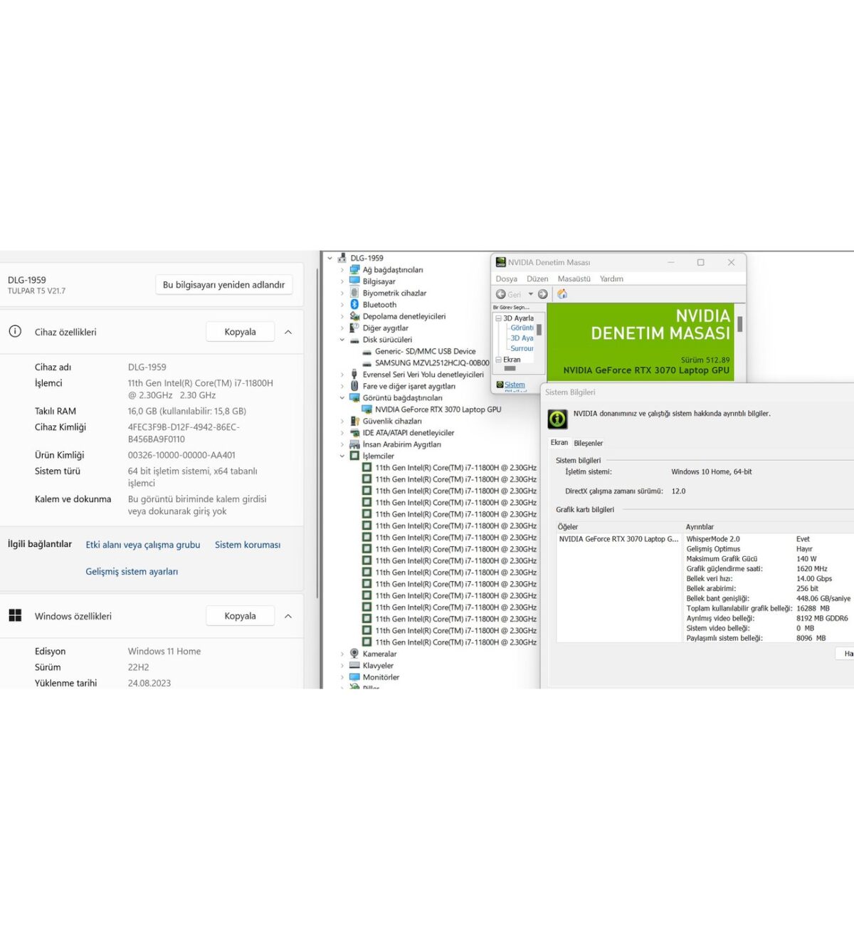 Monster Tulpar T5 V21.7 Intel Core i7 11800H 16GB 512GB SSD RTX3070 15.6" QHD 165Hz (İKİNCİ EL) - Görsel 5
