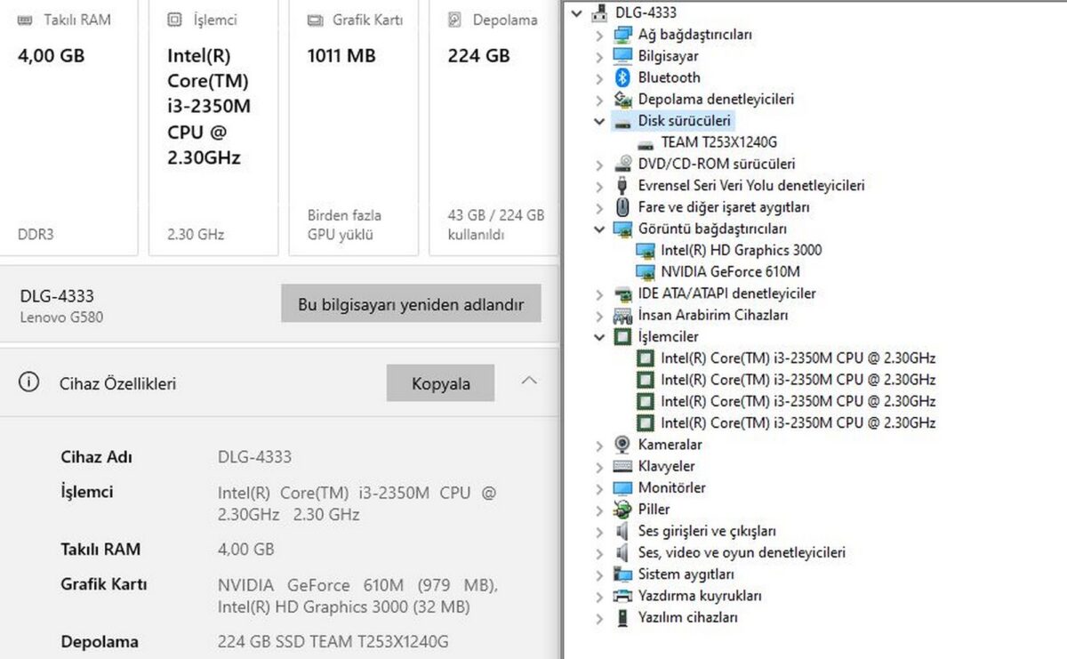 Lenovo G580 İ3 2350M 4GB DDR3 500GB 15.6" GT610M Dizüstü Bilgisayar (İKİNCİ EL) - Görsel 5