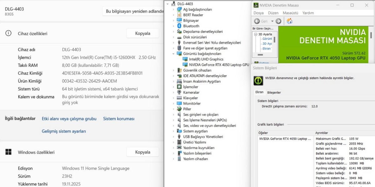 Lenovo LOQ 15IAX9 i5 12600HX 8GB 512GB SSD RTX4050 W11 15.6” FHD 144Hz 83GS00L7TR (İKİNCİ EL) - Görsel 5