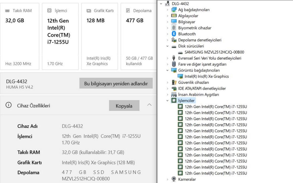 Monster Huma H5 V4.2 İ7 1255U 32GB 500SSD 15,6 Dizüstü Bilgisayar (İKİNCİ EL) - Görsel 6