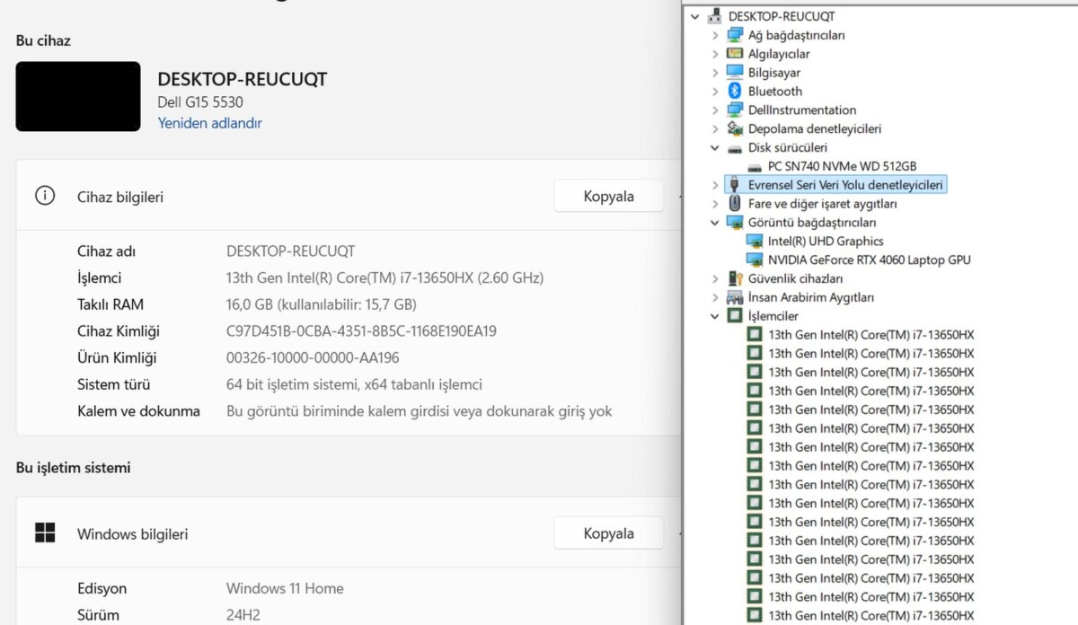 Dell G15 5530 i7-13650HX 16GB 512GB+1TB RTX4060 15.6” FHD 165Hz Oyuncu Bilgisayarı (İKİNCİ EL) - Görsel 5