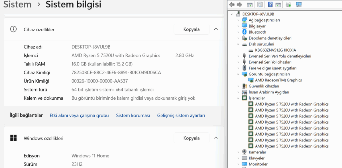 HP 15-FC0060NT AMD Ryzen 5 7520U 16GB 512GB 15.6" FHD 8M1T2EA Dizüstü Bilgisayar (İKİNCİ EL) - Görsel 5