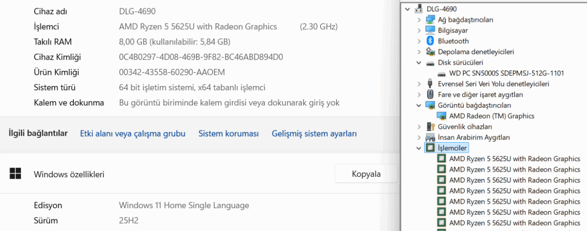 Lenovo IdeaPad Slim 3 AMD Ryzen 5 5625U 8GB 512GB 15.6" 82XM00QXTX Dizüstü Bilgisayar (İKİNCİ EL) - Görsel 5