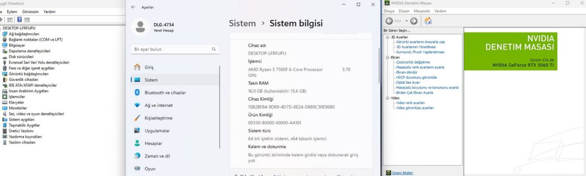 Dolgun Teknoloji 4734 AMD R5-7500F 16GB 1TB RTX5060Ti 8GB W11 OEM Oyuncu Kasası - Görsel 5