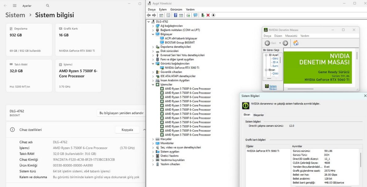 Dolgun Teknoloji AMD R5-7500F 32GB DDR5 1TB RTX5060Ti 16GB OEM Bilgisayar - Görsel 5