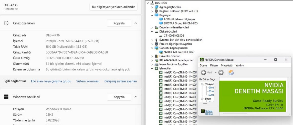 Dolgun Teknoloji 4736 i5-14400F 16GB DDR5 1TB RTX5060 8GB W11 Pro OEM Bilgisayar - Görsel 5