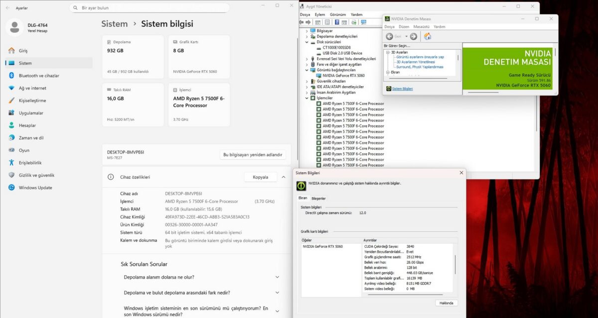 Dolgun Teknoloji AMD R5 7500F 16GB 1TB RTX5060 8GB W11 OEM Bilgisayar - Görsel 5