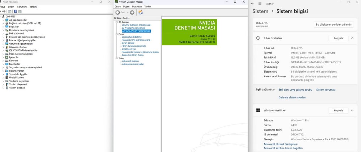 Dolgun Teknoloji 4735 i5-14400F 16GB 1TB RTX5060Ti 16GB W11 OEM Oyuncu Kasası - Görsel 5