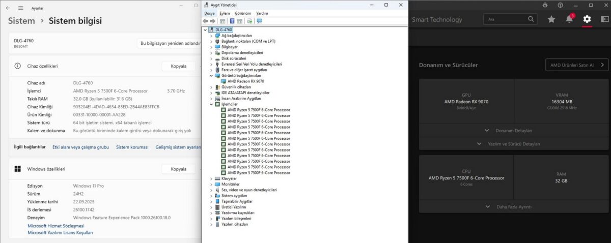 Rampage AMD R5-7500F 32GB 1TB RX9070 16GB Beyaz OEM Oyuncu Kasası - Görsel 5