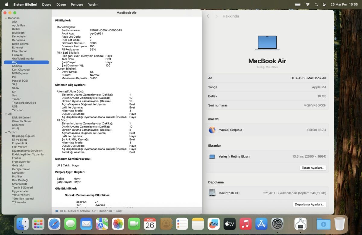 MacBook Air M4 16GB 256 GB SSD 13.6" MC6T4TU/A Gök Mavisi Bilgisayar (İKİNCİ EL) - Görsel 5