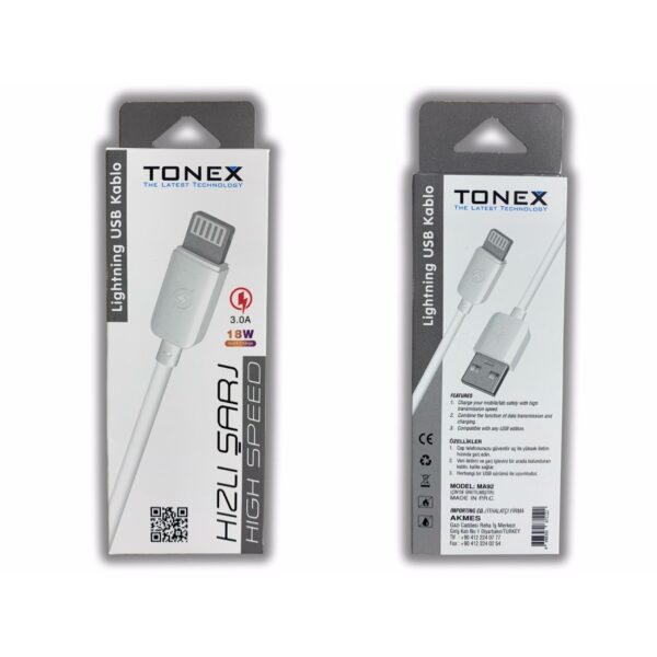 Tonex MA92 LIGHTNING 3.0A 18W iPhone USB Kablo