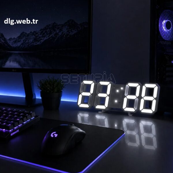 DLG Akıllı 3D LED Dijital Masa Saati Tarih Sıcaklık Alarm Ayarlanabilir Parlaklık Beyaz Renk