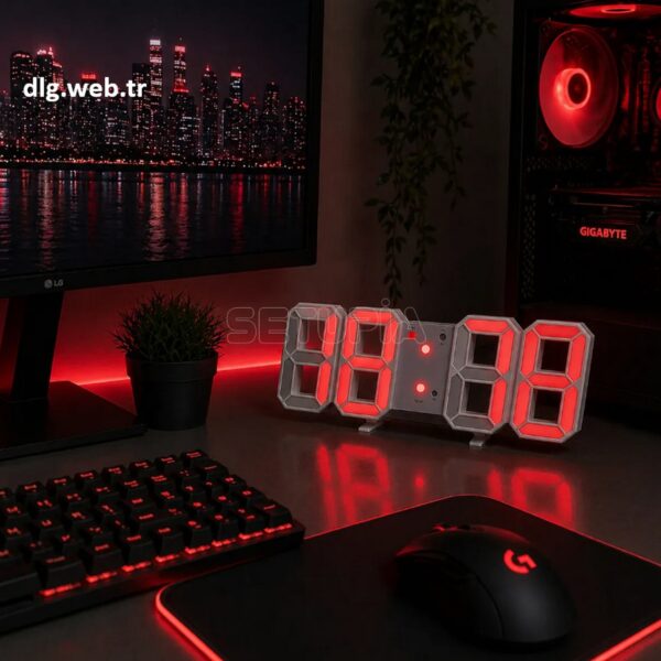 DLG Akıllı 3D LED Dijital Masa Saati Tarih Sıcaklık Alarm Ayarlanabilir Parlaklık Kırmızı