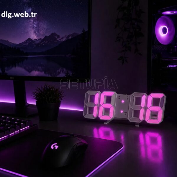 DLG Akıllı 3D LED Dijital Masa Saati Tarih Sıcaklık Alarm Ayarlanabilir Parlaklık Pembe